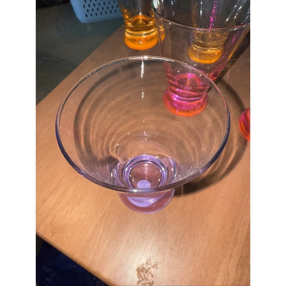 Set of 6 Vintage MCM Libby Cosmos Neon 14oz  Multicolor Cosmopolitan Glasses